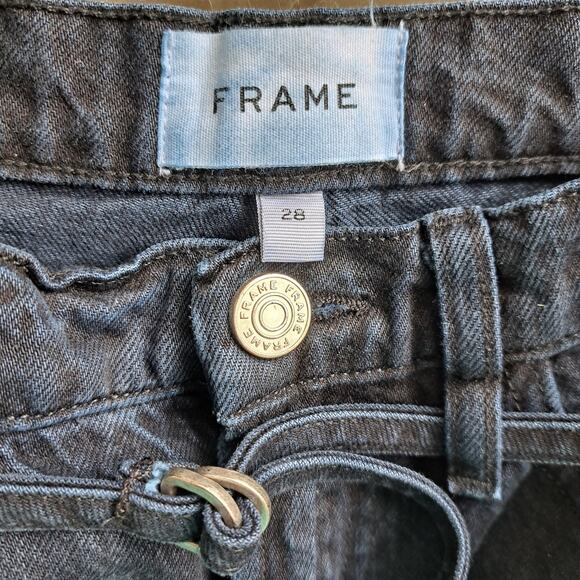 FRAME Pixie High Rise Baggy Wide Leg Jeans Released Hem Dark Wash Supermoon 28 - Picture 6 of 12